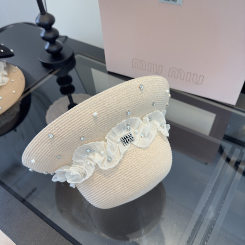 Miu Miu Embellished Straw Cloche Hat White Lace & Crystal Luxury View 6